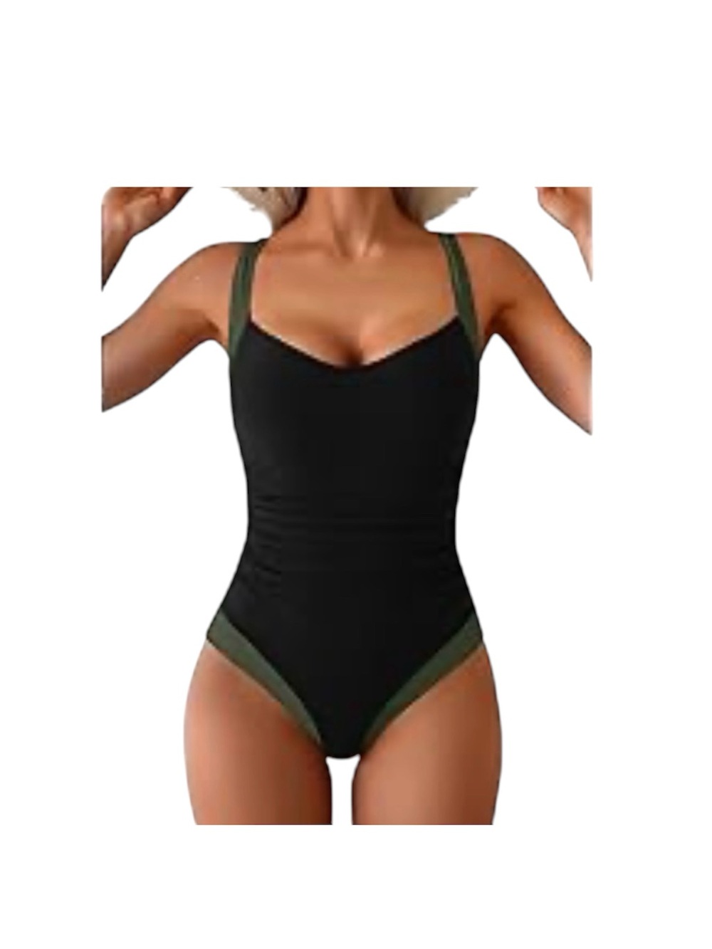 B2prity one-piece tummy control swimsuit in black and olive green